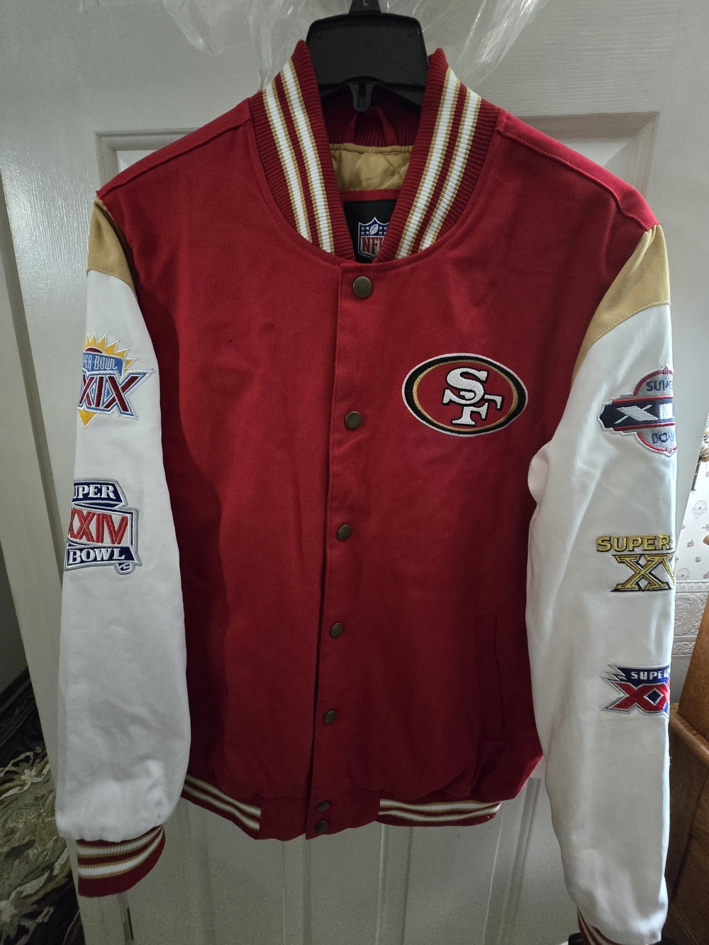 San Francisco 49ers Red & White Varsity Jacket - Team Logo Letterman